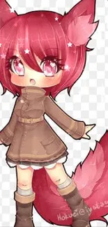 Charming chibi anime fox girl with pink hair and cute expression.