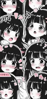 Cute anime girl with various adorable expressions in manga style.