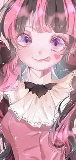 Cute anime girl with pink hair and whimsical design.