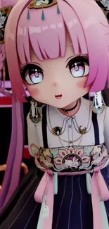 Cute anime girl with pink hair and ornate clothing.