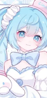 Cute anime girl with pastel colors and blue hair.