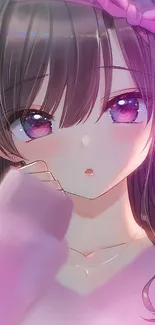 Anime girl with pink and purple hues and sparkling eyes.