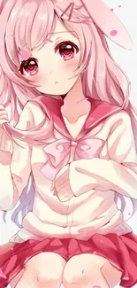 Adorable anime girl with pink hair and outfit, kawaii style.