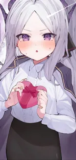 Charming anime girl holding a pink heart.