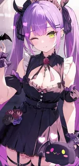 Anime girl with purple hair and gothic style.