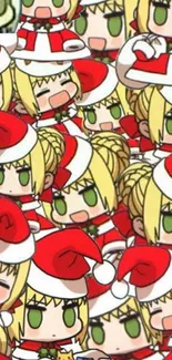 Cute anime characters in Santa hats wallpaper.