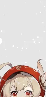 Cute anime character peeking from bottom in snowy background wallpaper.