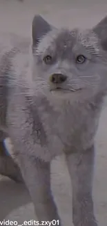 Adorable Arctic fox cub in soft gray tones, perfect for nature lovers.