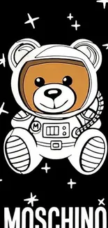 Cute astronaut bear with black background and stars.