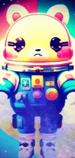 Cute bear astronaut in colorful suit, vibrant mobile wallpaper.