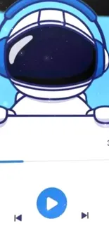 Cartoon astronaut with headphones enjoying music in vibrant blue background.