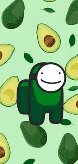 Cute avocado character with green background mobile wallpaper.