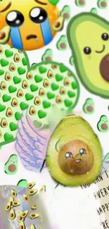 Playful avocado and emoji mobile wallpaper with vibrant, cute design.