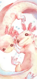 Cute watercolor axolotl wallpaper with pastel colors.