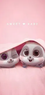 Cute baby animals under a pink blanket, perfect for mobile wallpaper.