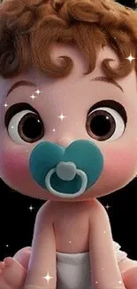 Cute animated baby with pacifier wallpaper.