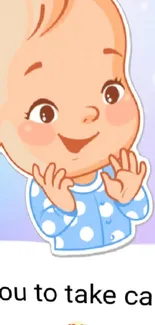 Cheerful baby cartoon illustration on a pastel background with colorful elements.