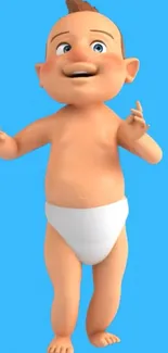 Cartoon baby on sky blue background wearing a diaper.