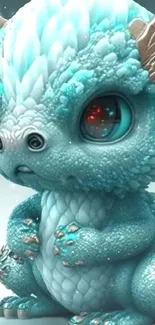 Adorable baby dragon with turquoise scales and a cute, whimsical appearance.