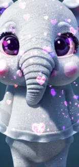 Adorable cartoon baby elephant wallpaper with big eyes and pastel colors.