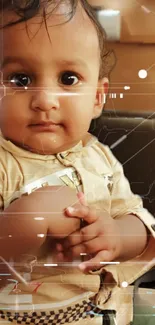 Cute baby with futuristic digital overlay wallpaper.