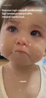 Cute baby with sparkles and a thoughtful expression, perfect mobile wallpaper.