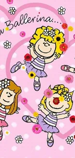 Cute cartoon ballerinas on pink background.