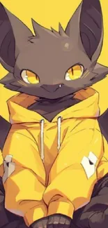 Adorable bat character in yellow hoodie wallpaper.