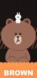 Cute brown bear and bunny Line Friends wallpaper for phone.