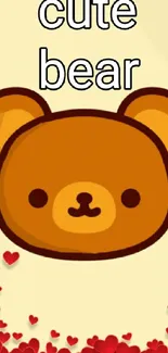 Cute brown bear with red hearts wallpaper.