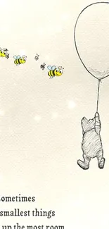 Bear with balloon and bees mobile wallpaper.