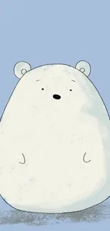 Adorable white cartoon bear on a light blue background.