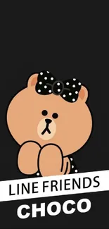 Cute bear cartoon wallpaper with Choco from Line Friends on a black background.