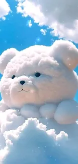 Fluffy bear-shaped cloud in the blue sky, creating a whimsical, serene wallpaper.