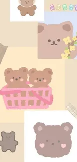 Adorable collage of cute bear illustrations with pastel colors.