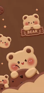 Cute bear cookies on a brown background wallpaper.