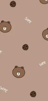 Cute bear and cookie wallpaper on taupe background.