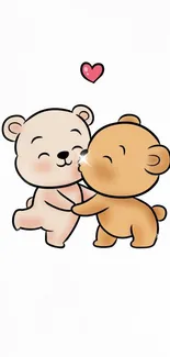 Cartoon bears hugging with a heart on a white background.