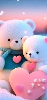 Cute teddy bears with heart mobile wallpaper.