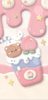 Cute bear dessert wallpaper in pink pastel.