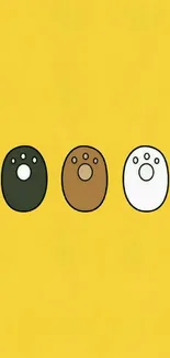 Cute bear faces on yellow background wallpaper.