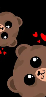 Cute cartoon bears with red hearts wallpaper.