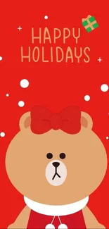 Red holiday wallpaper with cute bear.