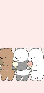 Cartoon bears eating ice cream on a pink background.