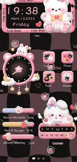 Cute bear themed mobile wallpaper with pink design elements.