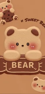 Cute bear wallpaper with brown theme featuring adorable cartoon bears.