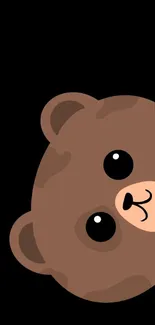 Cute cartoon bear on black background mobile wallpaper.