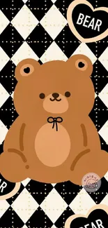 Cute brown bear wallpaper with geometric pattern.