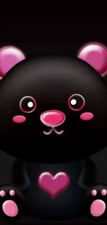 Cute cartoon bear with pink accents on mobile wallpaper.