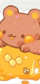 Cute bear lounging on honey with sparkles